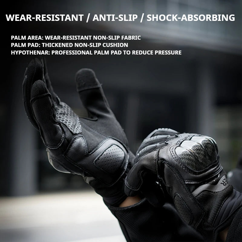 FEHER Men's Motorcycle Gloves Summer Breathable Genuine Leather Riding Gloves Touch Screen Anti-fall Ventilated Motorbike Gloves