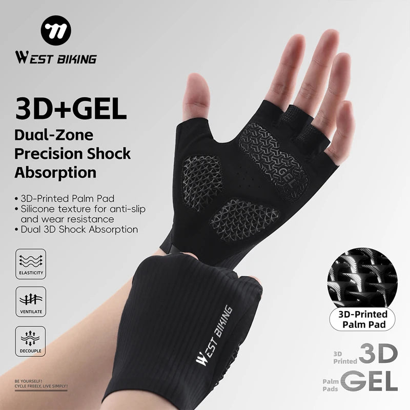 WEST BIKING Half Finger Cycling Gloves Summer PORON XRD Aerodynamic Striped 3D Honeycomb MTB Bicycle Road Bike Gloves