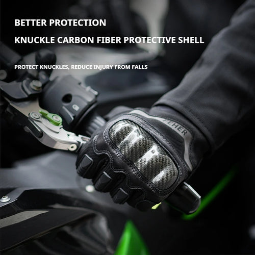 FEHER Men's Motorcycle Gloves Summer Breathable Genuine Leather Riding Gloves Touch Screen Anti-fall Ventilated Motorbike Gloves