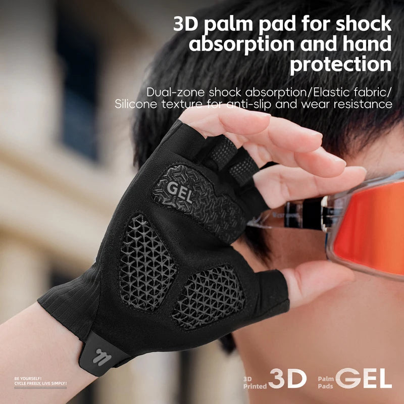 WEST BIKING Half Finger Cycling Gloves Summer PORON XRD Aerodynamic Striped 3D Honeycomb MTB Bicycle Road Bike Gloves