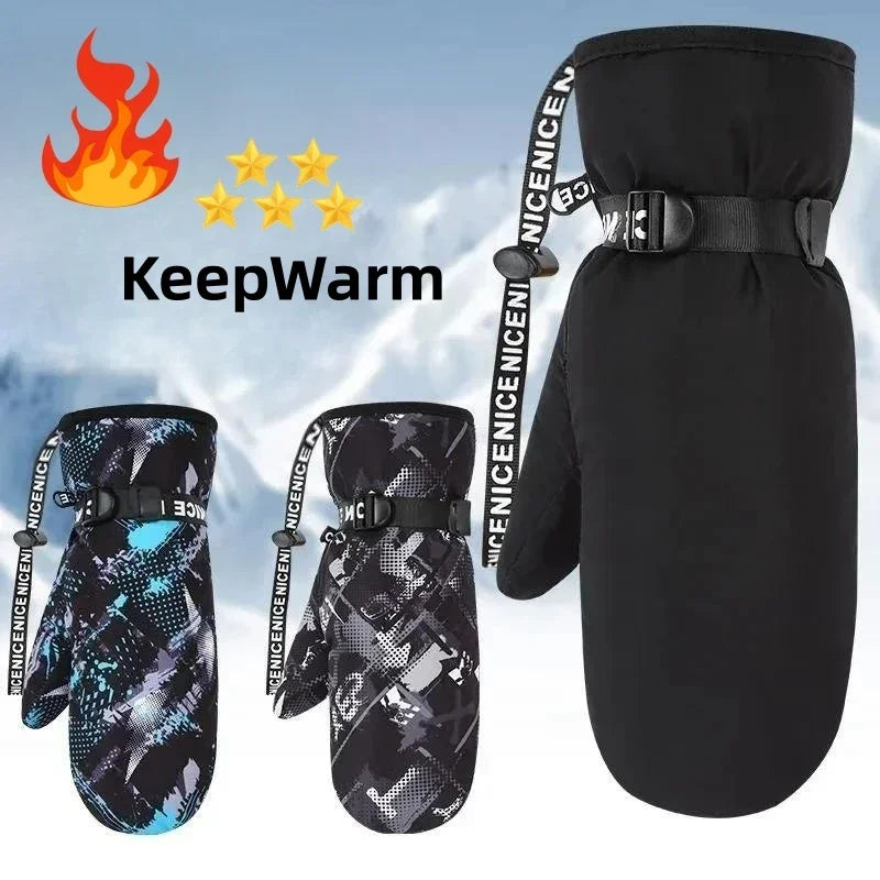 Solid Print Patchwork White Duck Down Velvet Outdoor Riding Warm Ski Single Double Board Thickened Waterproof Windproof Glove